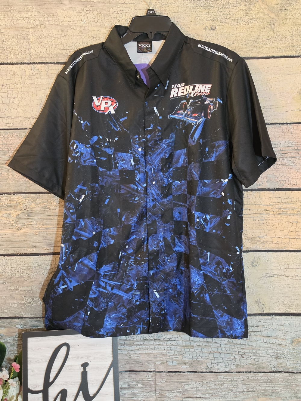 Team Redline Racing Black & Blue Short Sleeve Button-Down Shirt